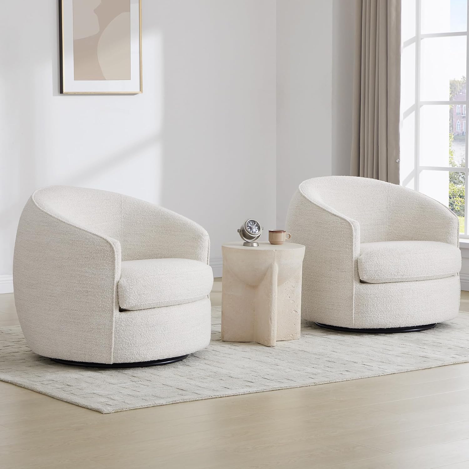 Cream Boucle Fully Assembled Swivel Barrel Chair