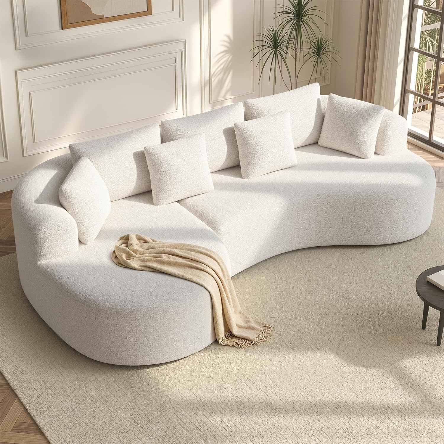 Beige Chenille L-Shaped Curved Modular Sectional Sofa