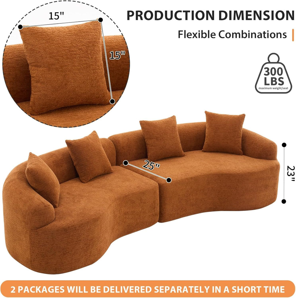 Curved Chenille Plush Cloud Modular 4-Seater Sectional Sofa