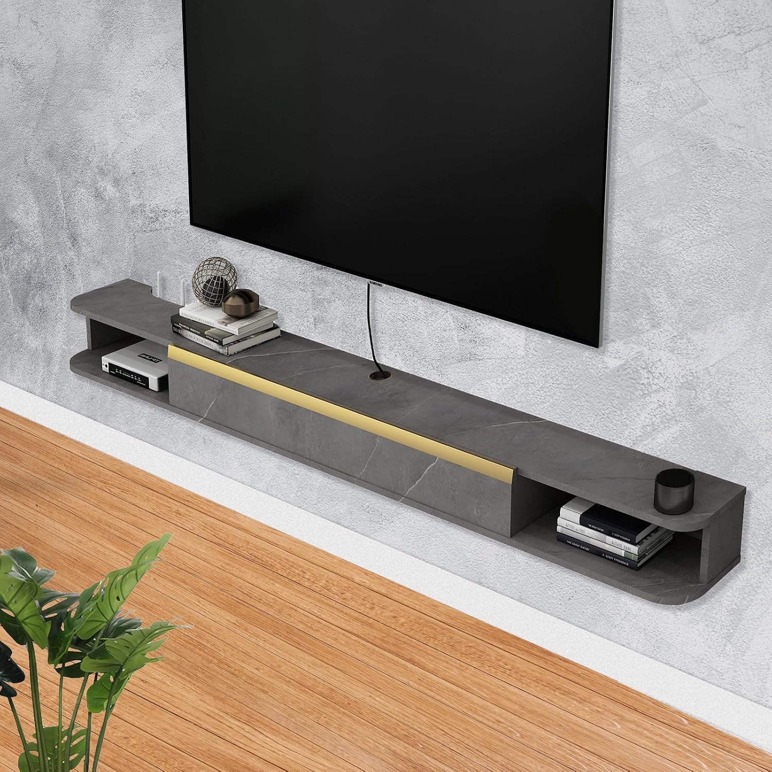 Dark Grey Door Storage Wall Floating TV Stand