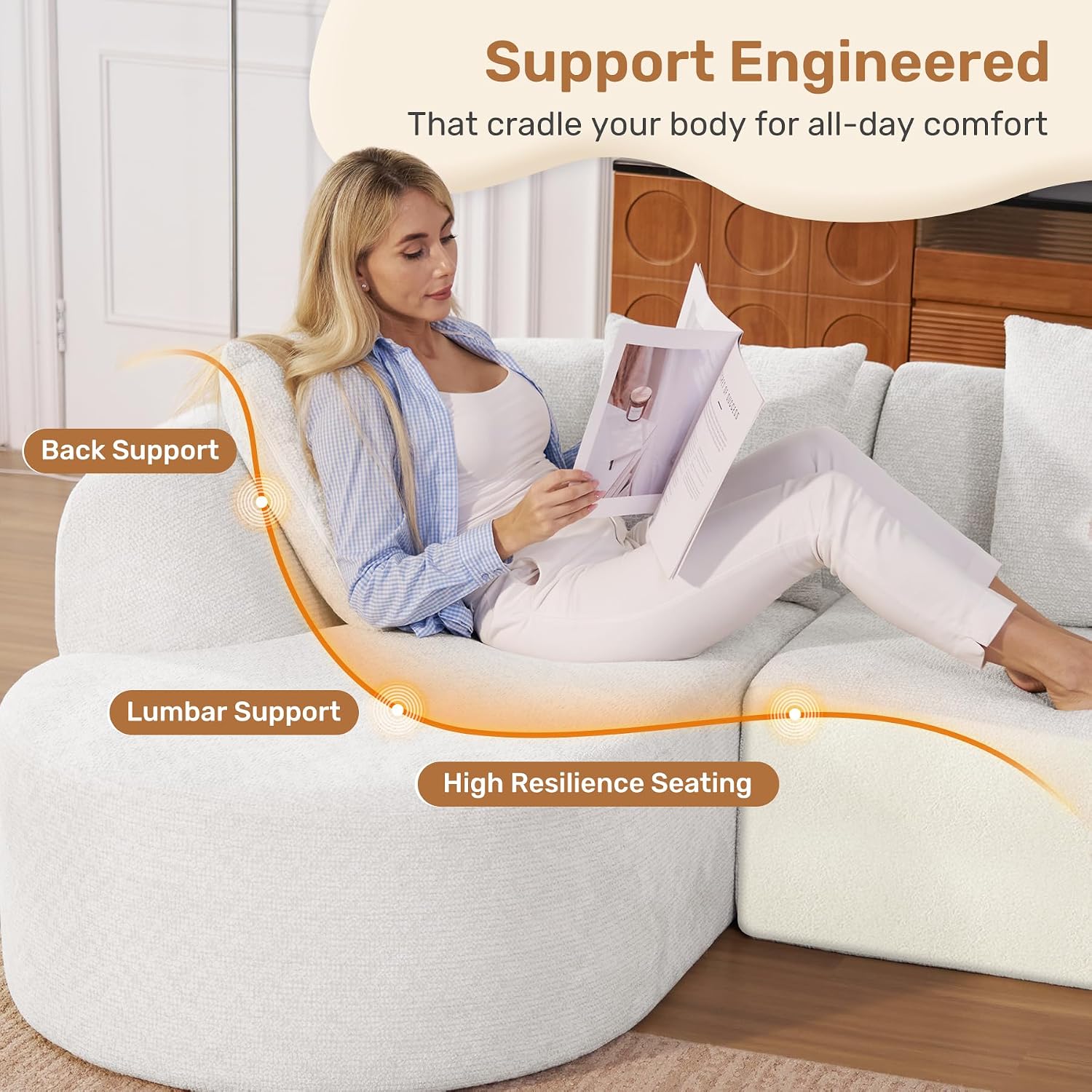 Beige L-Shaped Boneless Modular Cloud Sectional Sofa
