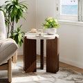 Cream Marble Top Three Leg Wood Round Side Table