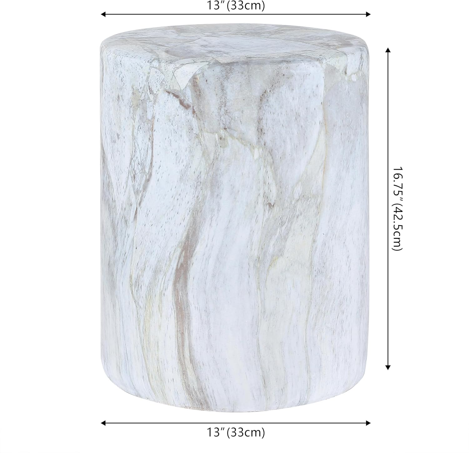 Gray Gold Faux Marble Round Cylinder Accent Table