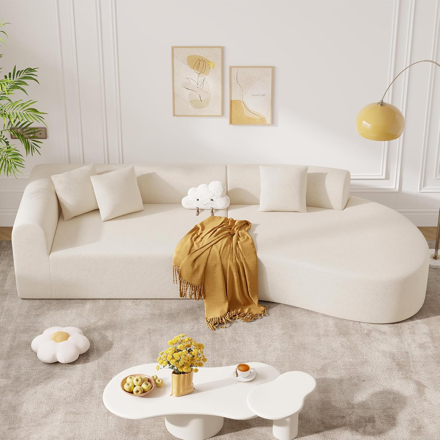 Beige Chenille Curved Modular Cloud Sectional Sofa