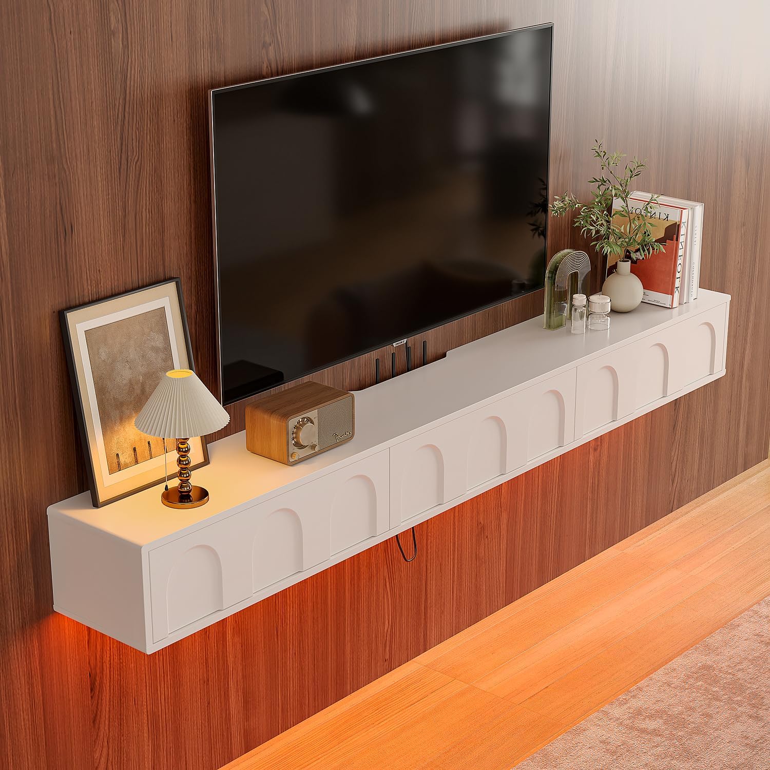 Cream Arch Door Fully Assembled Floating TV Stand