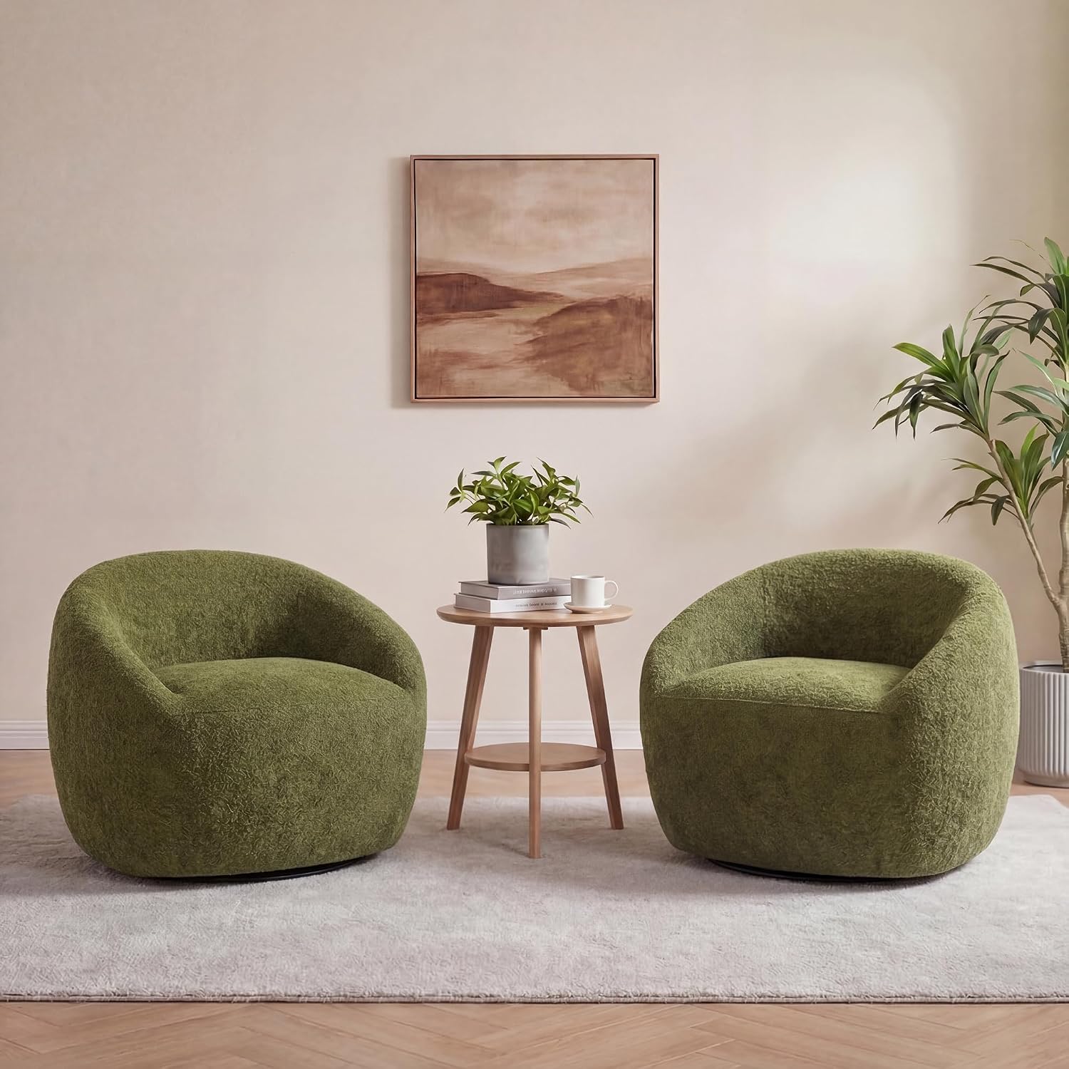 Green Sherpa Boucle 360 Swivel Barrel Armchair