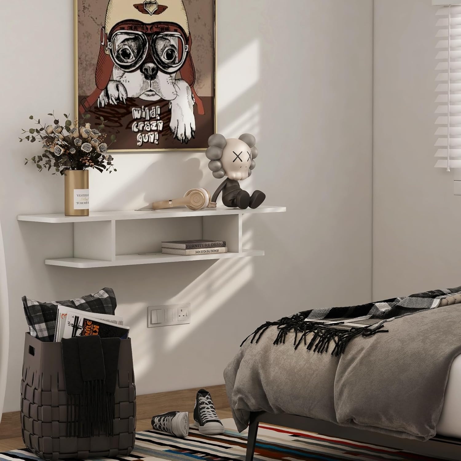 White Storage Wall Mount Floating TV Console