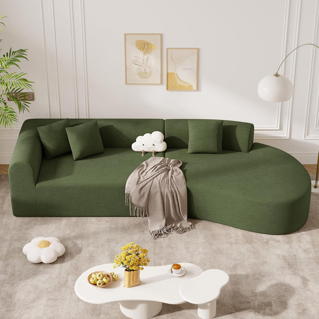 Green Chenille 126" Curved Modular Cloud Sofa