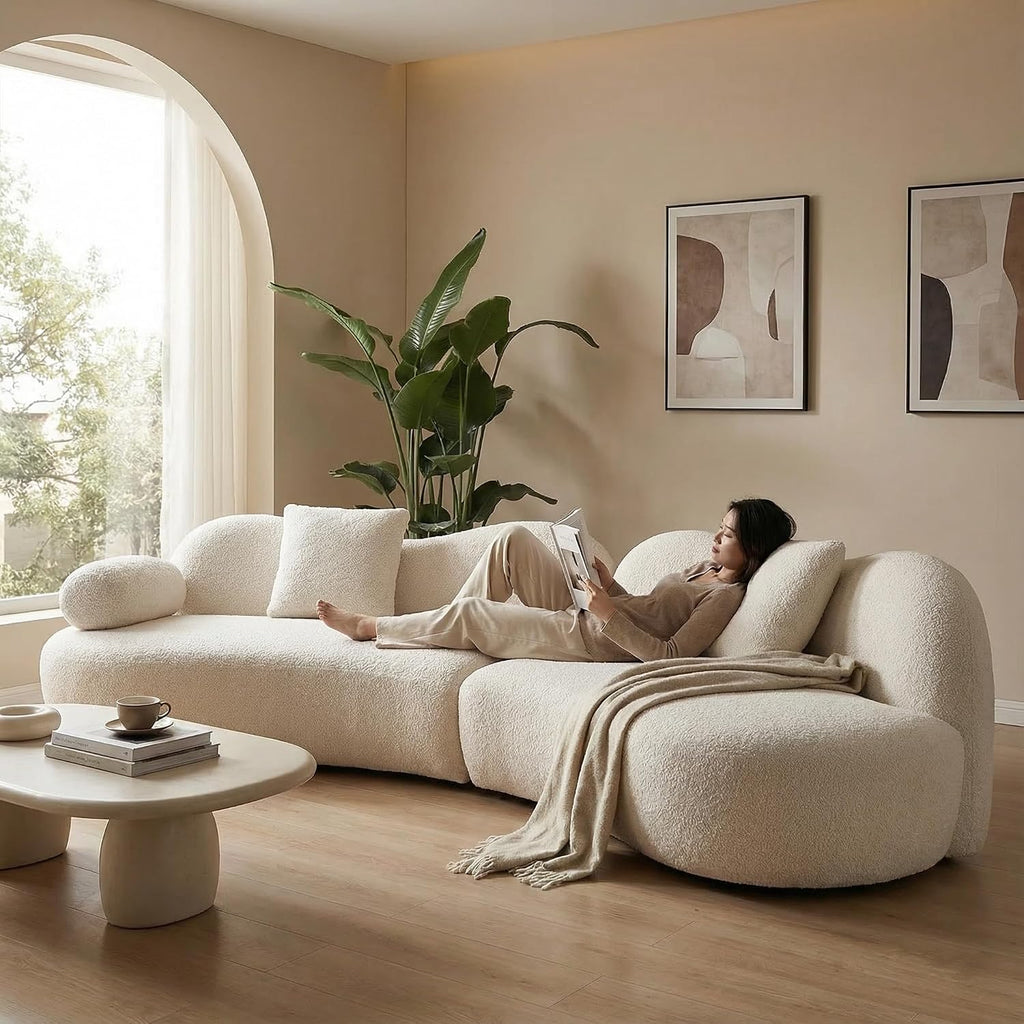 Beige Bouclé 5-Seater Curved Modular Cloud Sofa