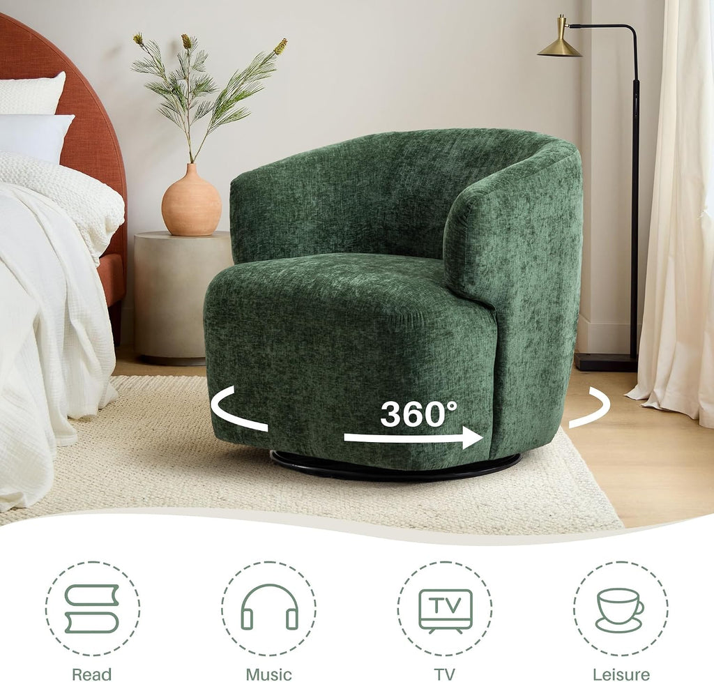 Green Chenille Boucle Swivel Barrel Armchair