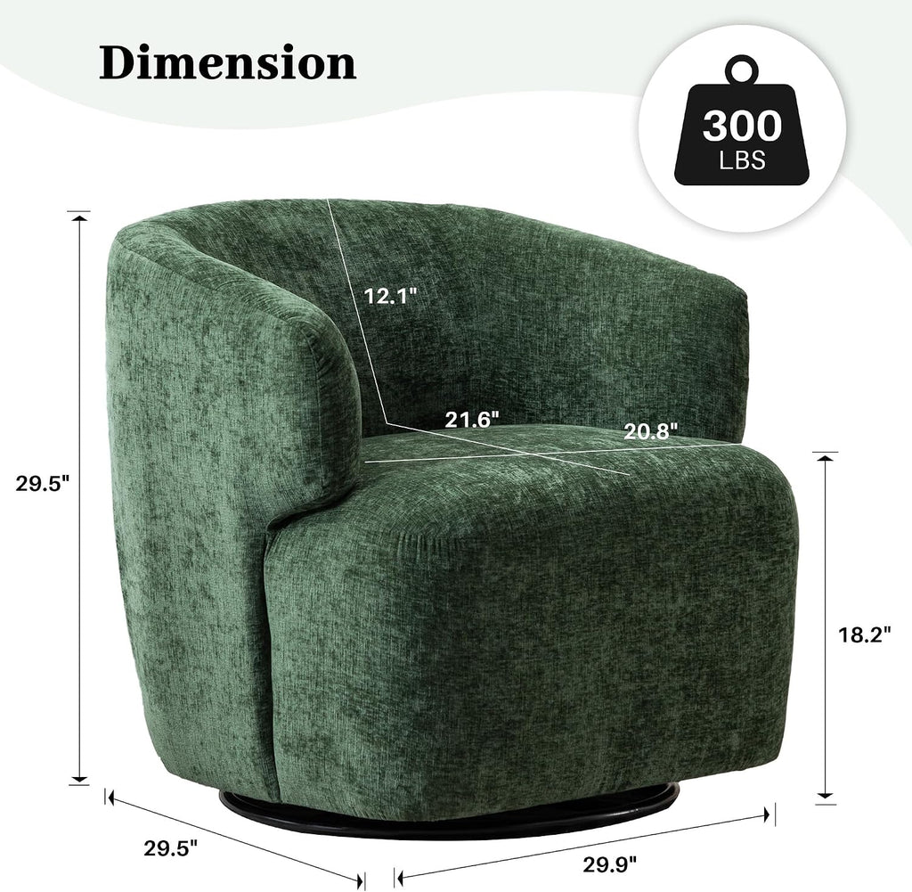 Green Chenille Boucle Swivel Barrel Armchair