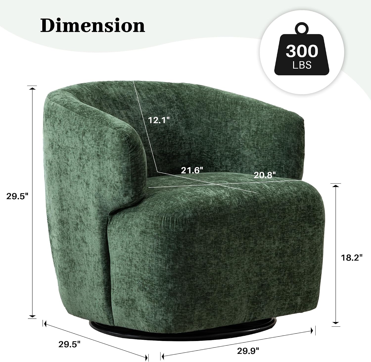 Green Chenille Boucle Swivel Barrel Armchair