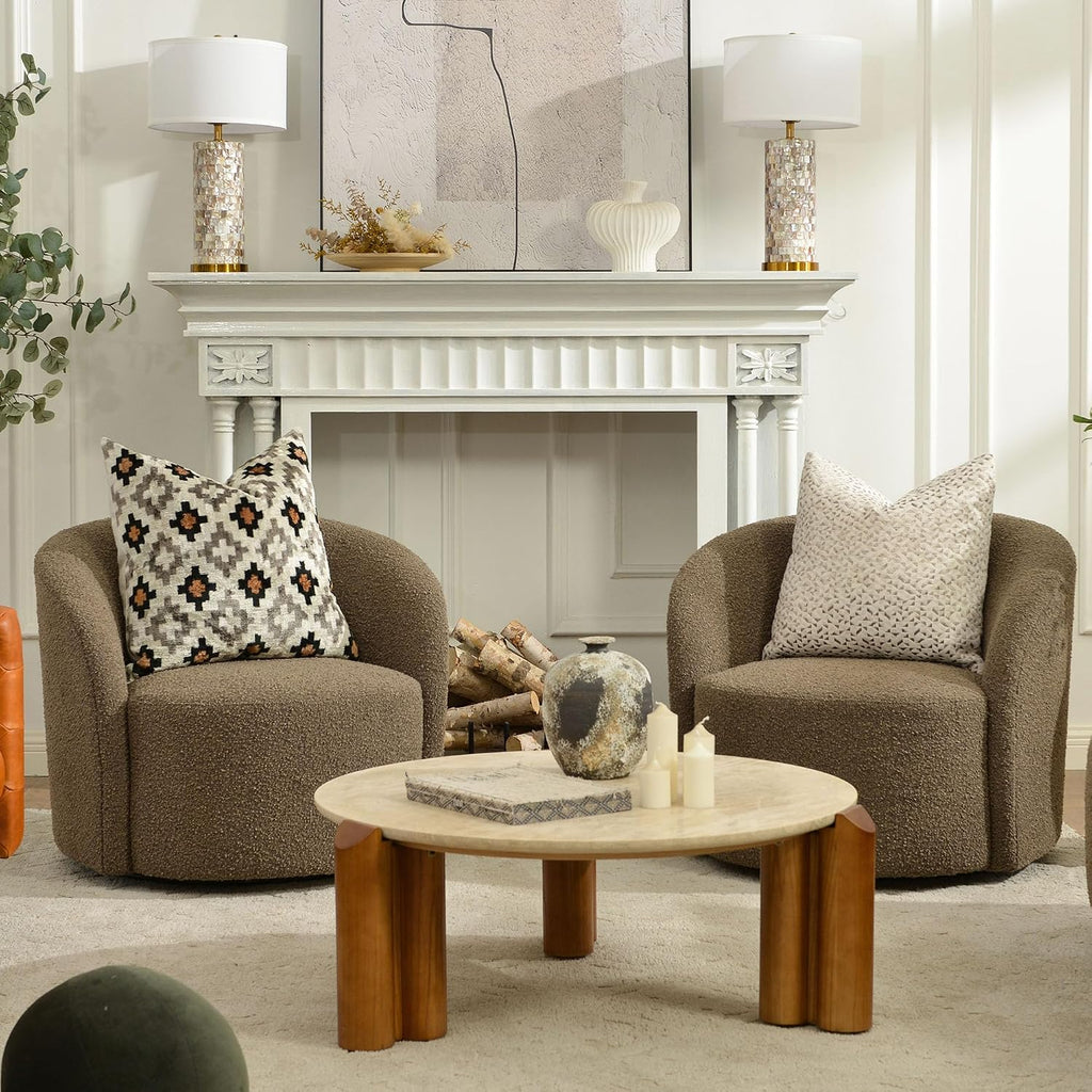Teddy Brown Boucle 2 Pack Mid Century Swivel Chair