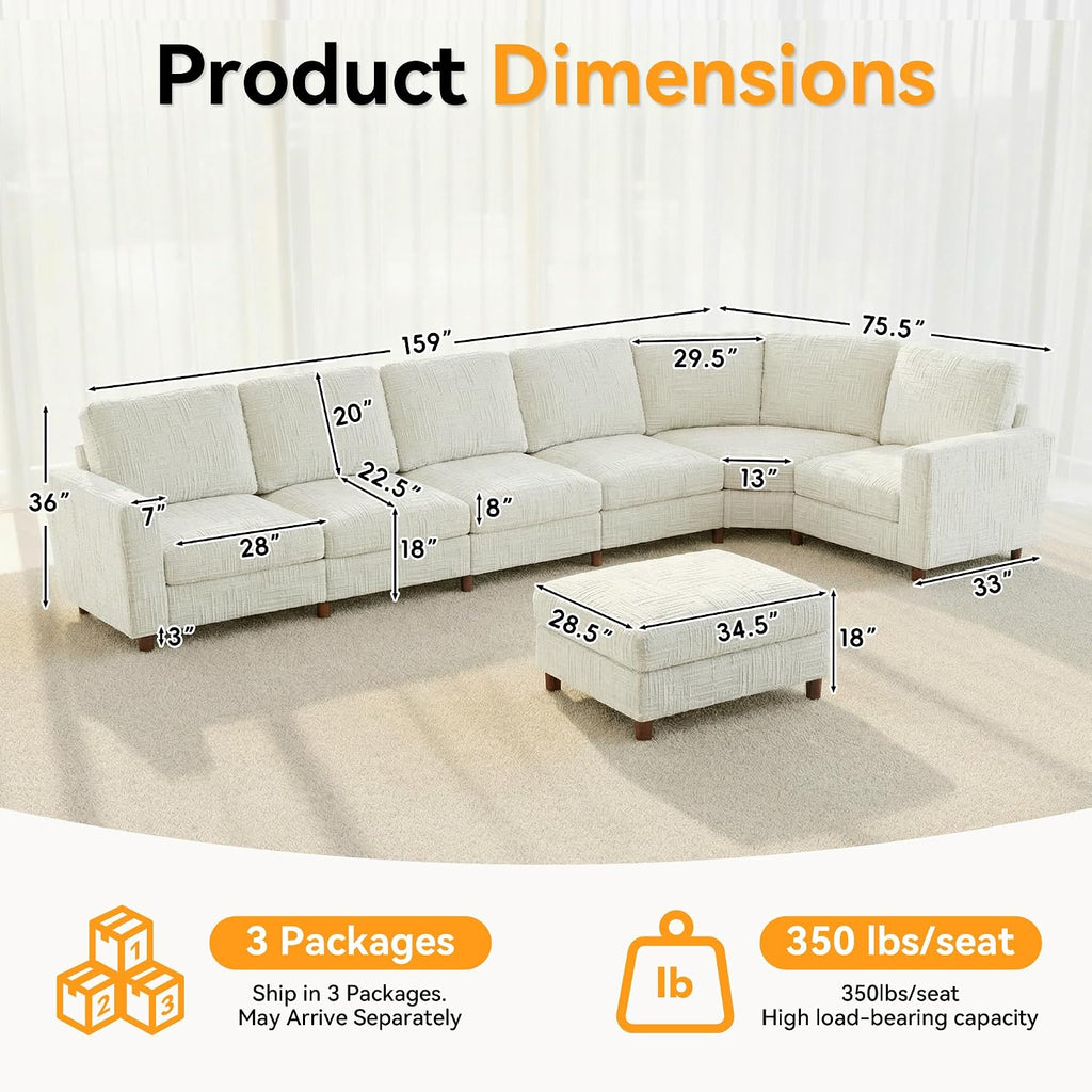 Cupholders Moveable Seat Curved Modular Sofa