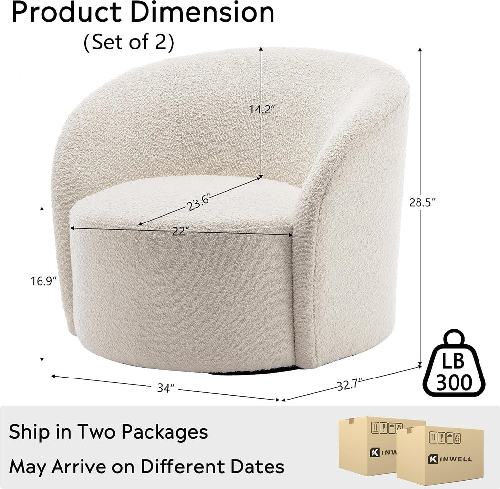 Cream Boucle 2 Pack Mid Century Swivel Barrel Chairs