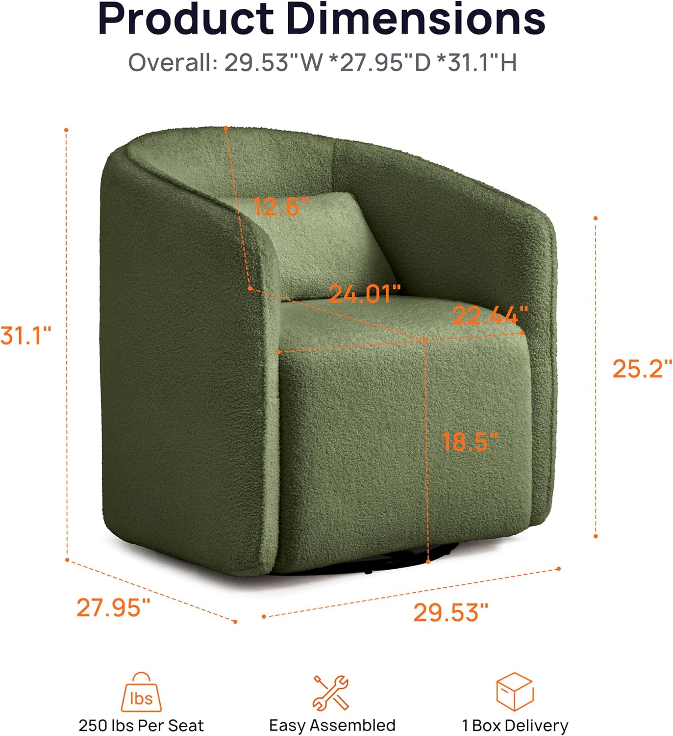 Green Sherpa Boucle Storage Swivel Barrel Chair