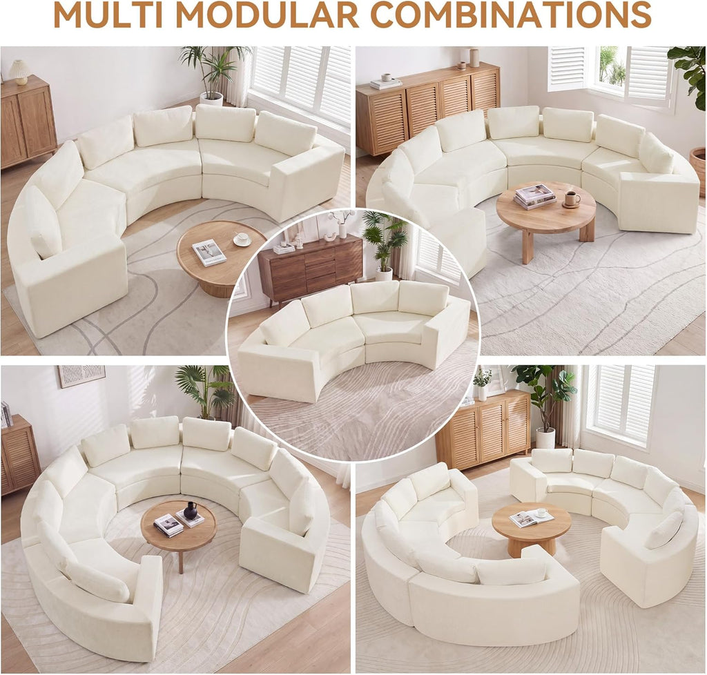 Beige Chenille Memory Foam Curved Cloud Sofa