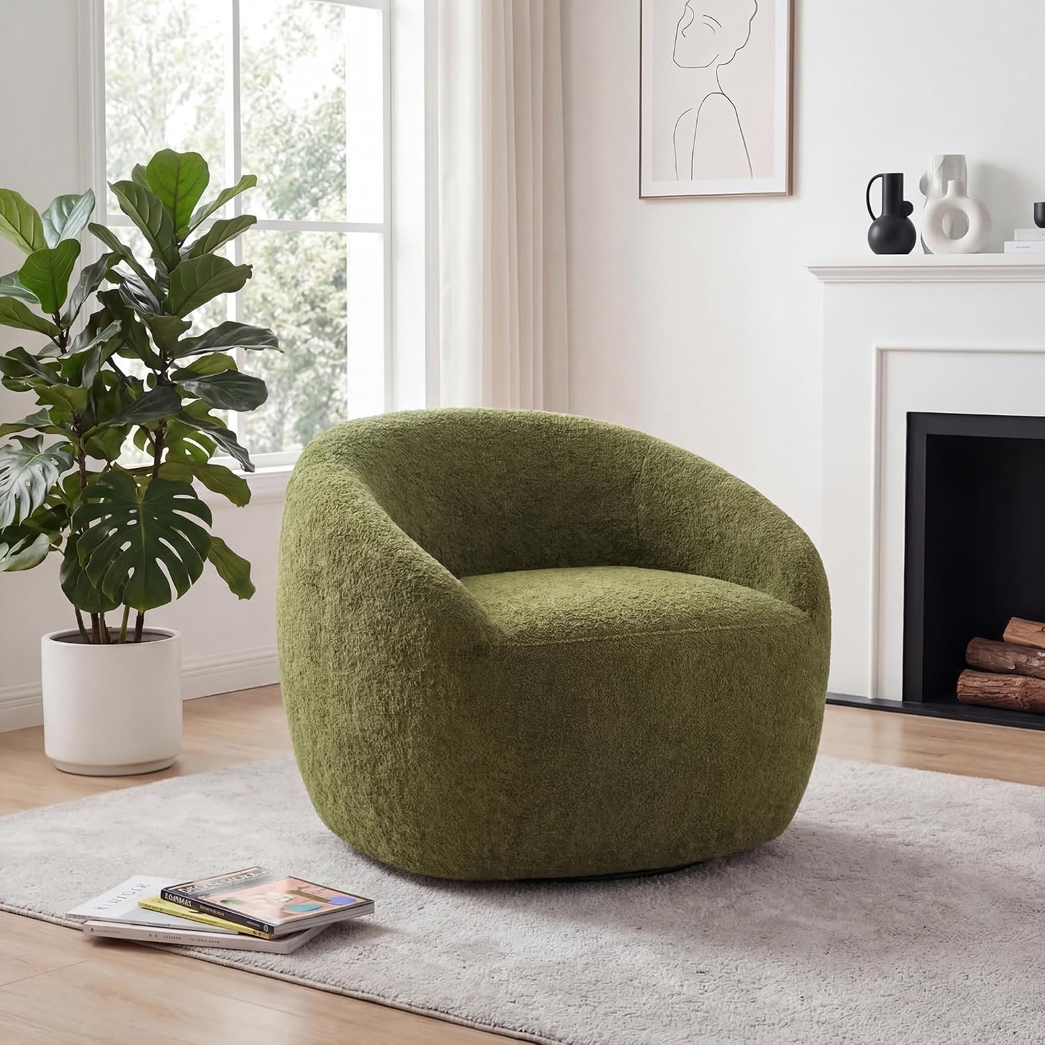 Green Sherpa Boucle 360 Swivel Barrel Armchair