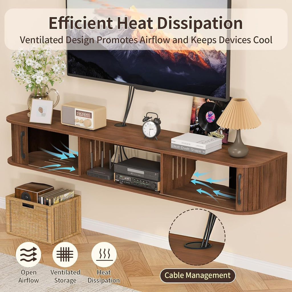 Fluted Sliding Door Wall Floating Mid-Century TV Stand