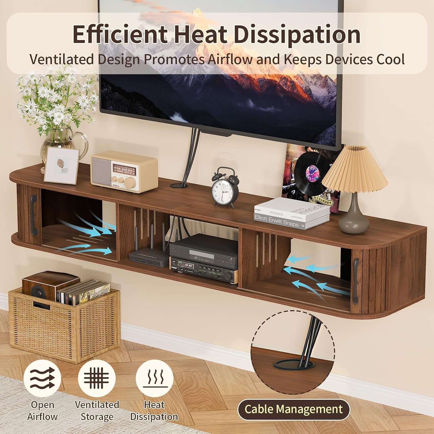 Fluted Sliding Door Wall Floating Mid-Century TV Stand