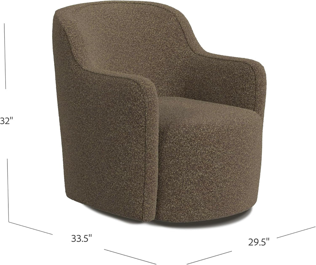 Brown Boucle 360 Degree Swivel Barrel Accent Chair