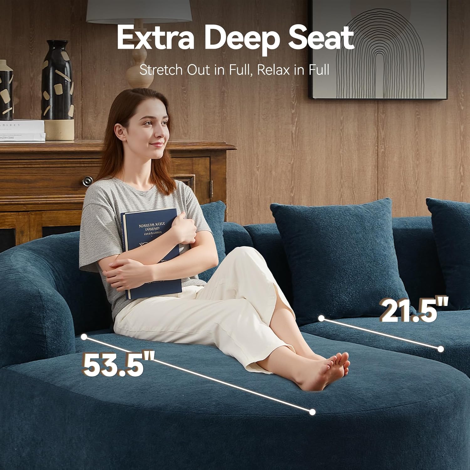 Blue Chenille L-Shaped 4-Seater Curved Cloud Sofa