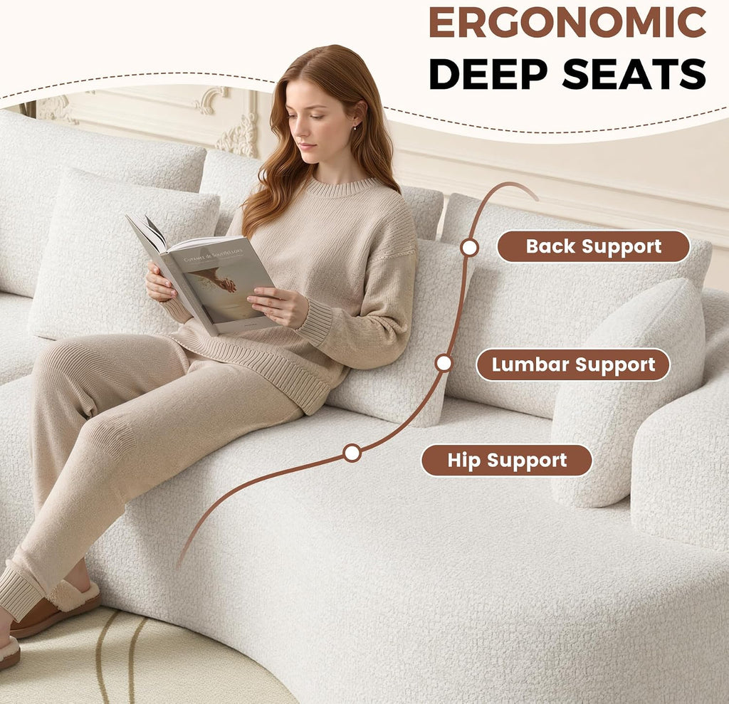 Beige Chenille L-Shaped Curved Modular Sectional Sofa