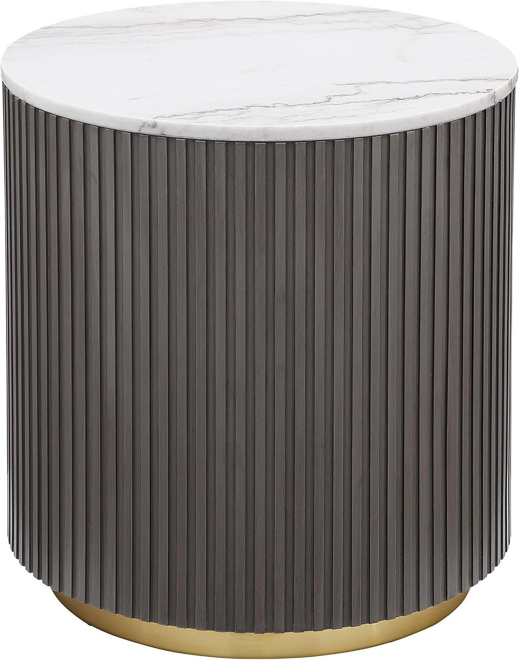 White Charcoal Reeded Drum Round Wood Metal End Table