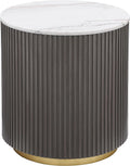 White Charcoal Reeded Drum Round Wood Metal End Table