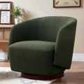 Green Boucle Rubberwood Base 360 Swivel Barrel Chair