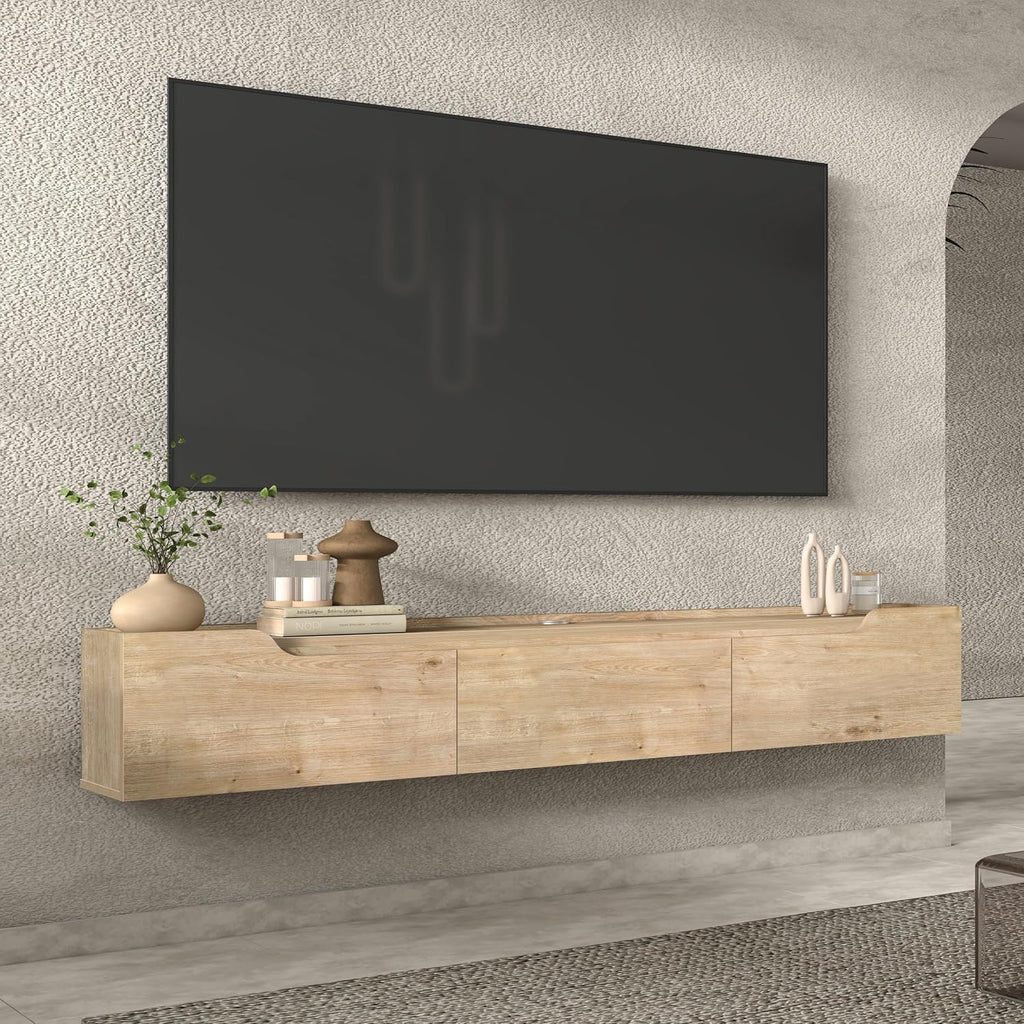 Oak Cable Management Wall Floating Storage TV Stand