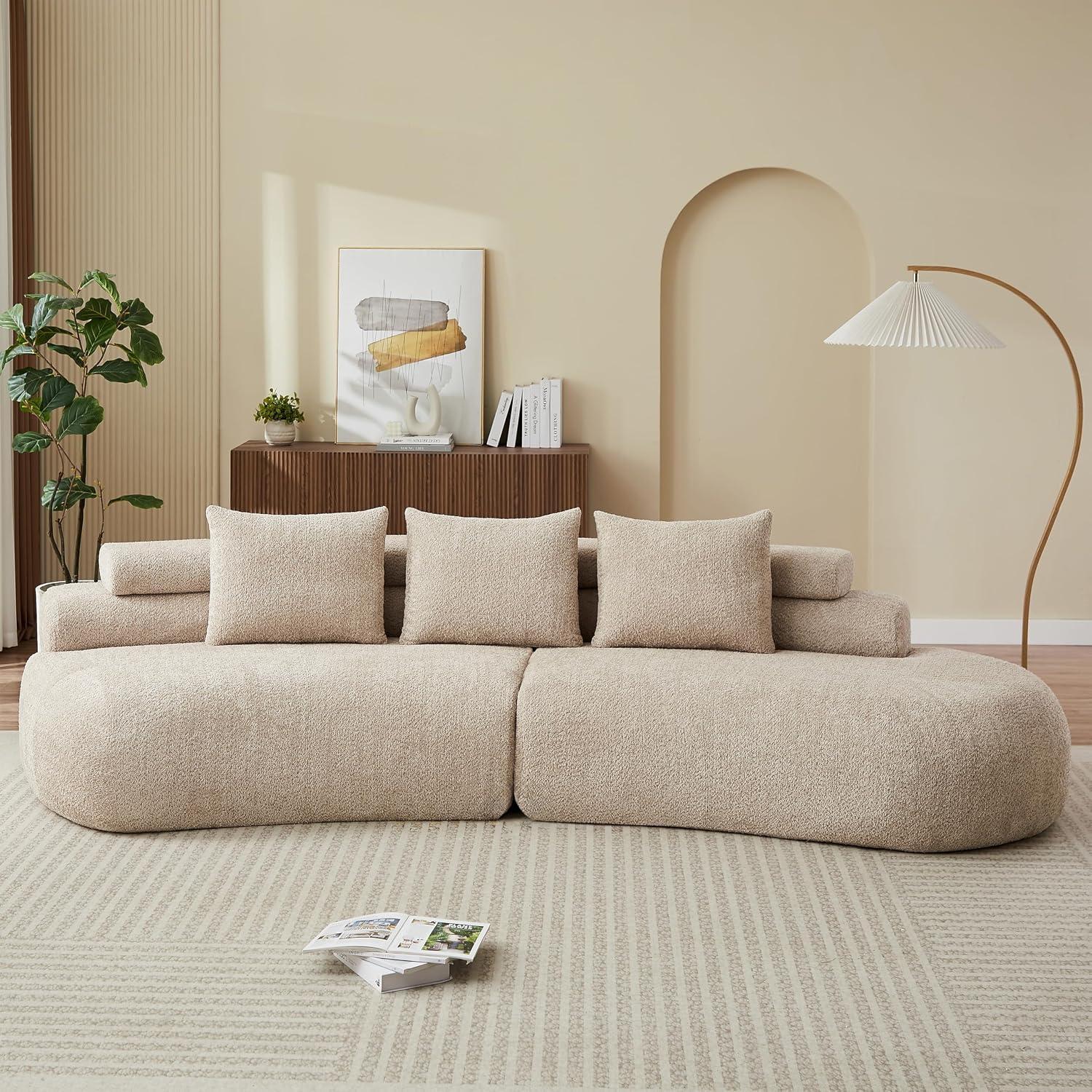 Almond Beige Boneless Curved Modular Sectional Sofa