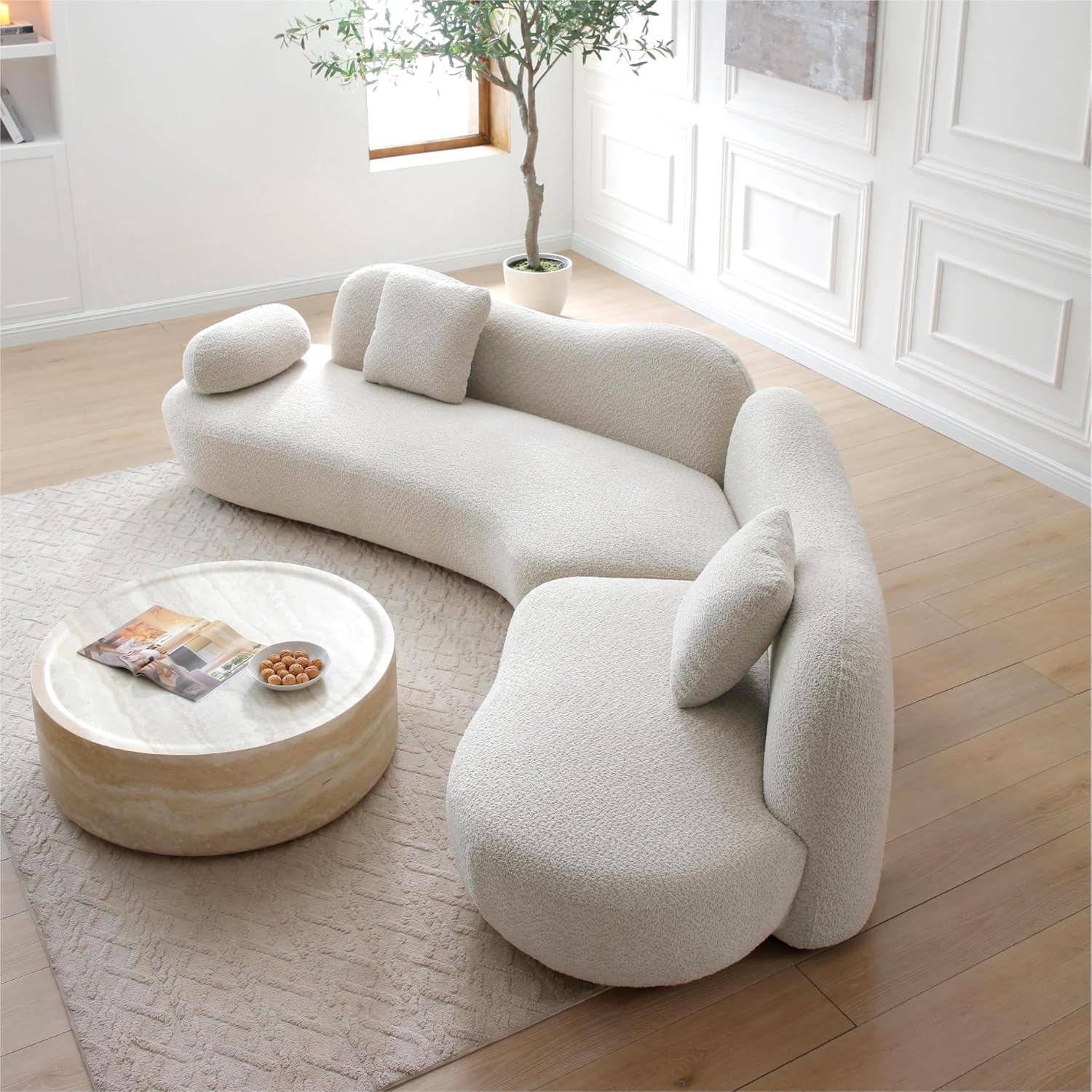 Beige Bouclé 5-Seater Curved Modular Cloud Sofa