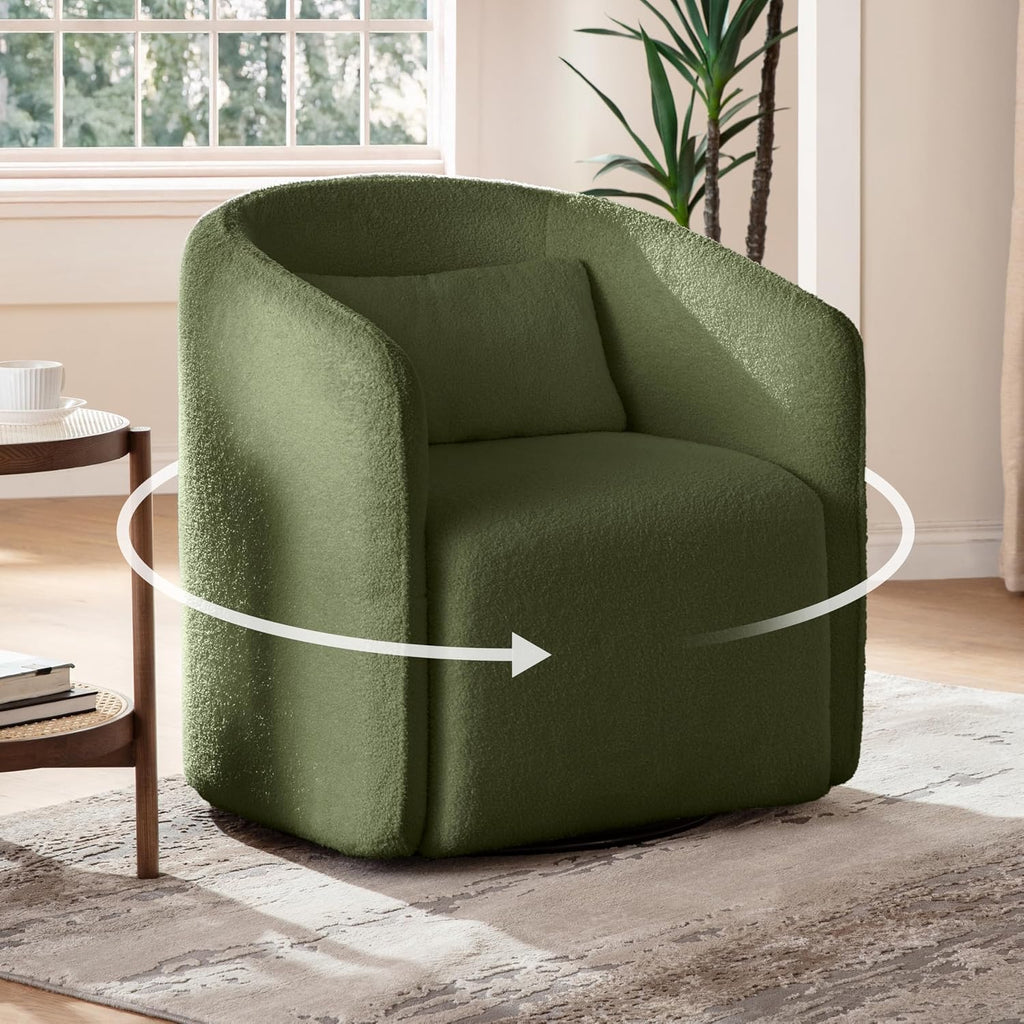Green Sherpa Boucle Storage Swivel Barrel Chair