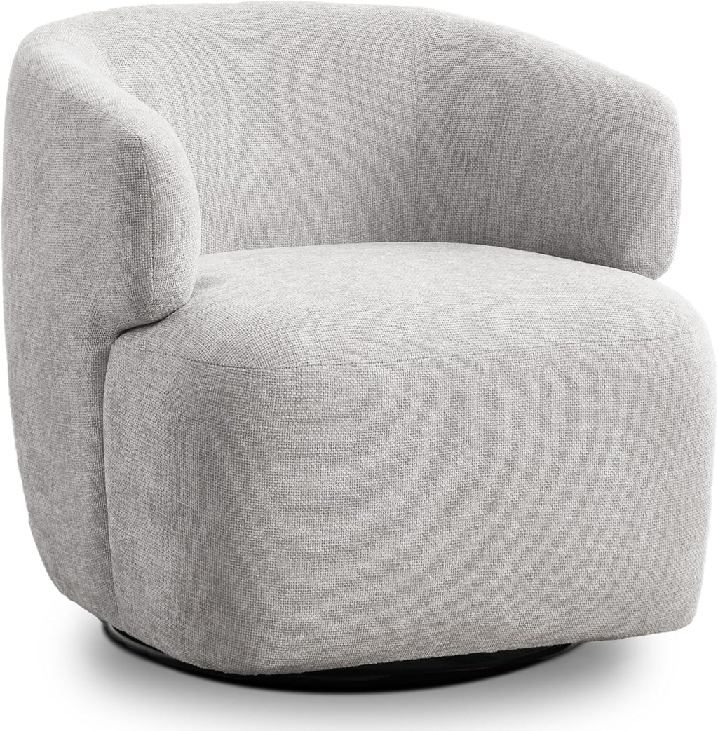 Light Grey Chenille Boucle Metal Base Swivel Armchair