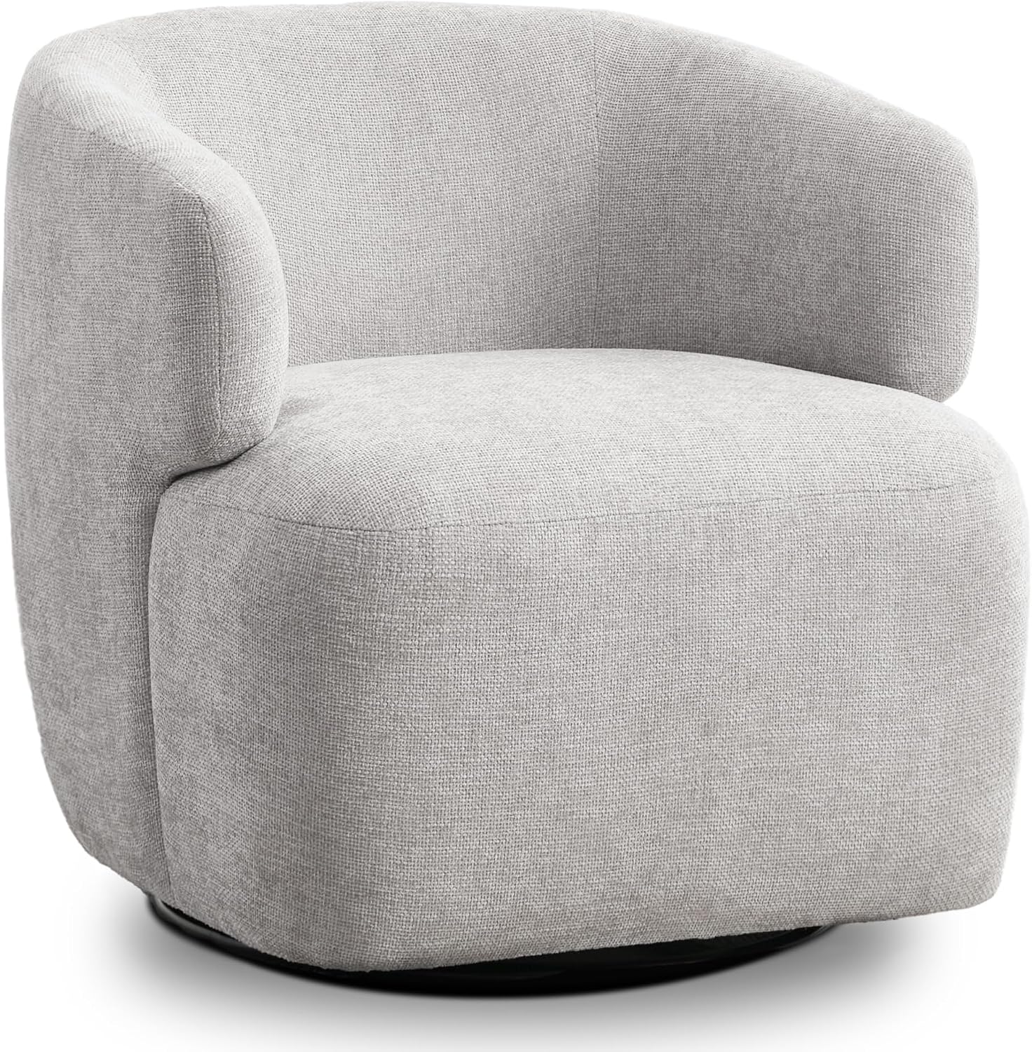 Light Grey Chenille Boucle Metal Base Swivel Armchair
