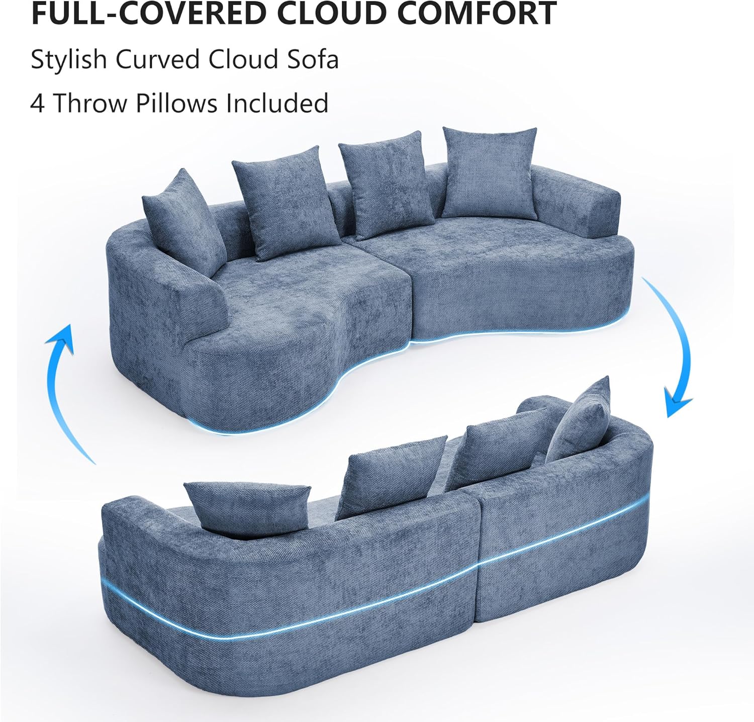 Chenille Half Moon Curved Modular Cloud Sofa