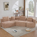 Camel Bubble-Velvet 4-Seat Curved Boneless Sectional Sofa