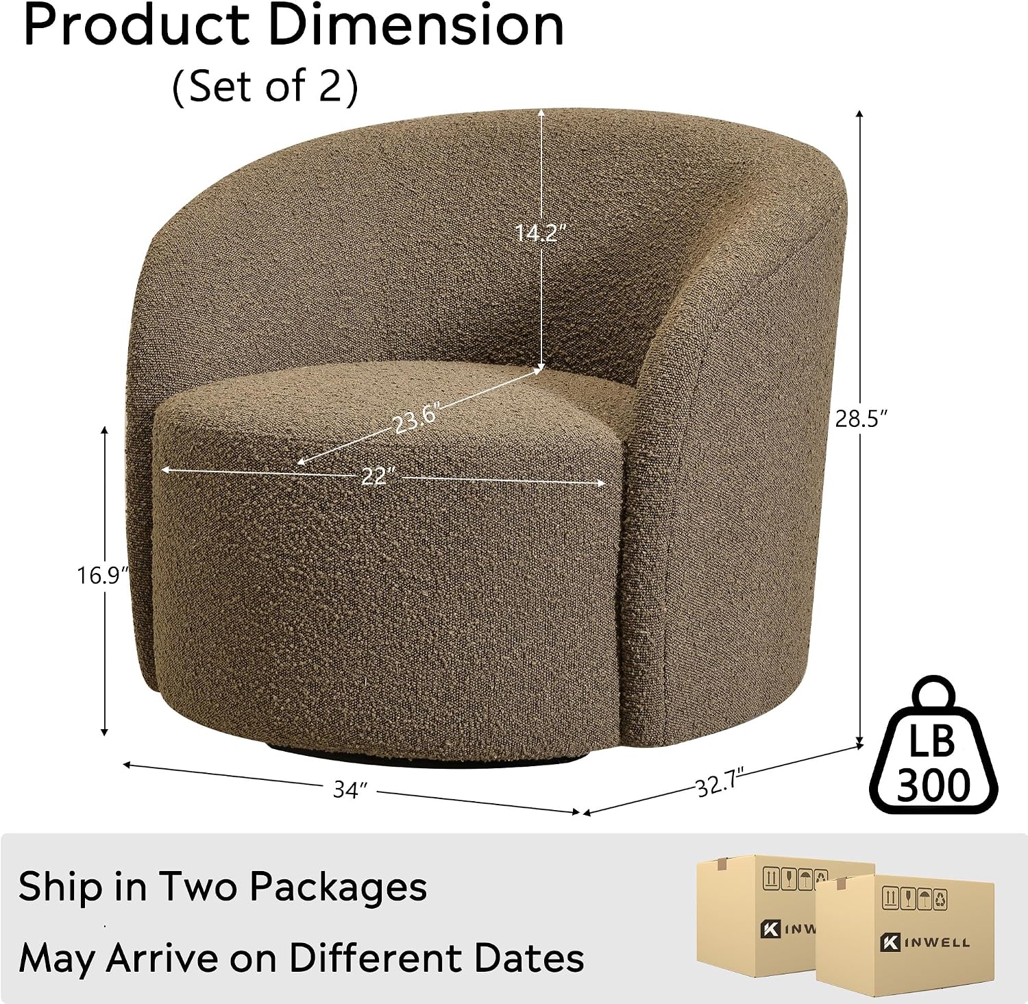 Teddy Brown Boucle 2 Pack Mid Century Swivel Chair