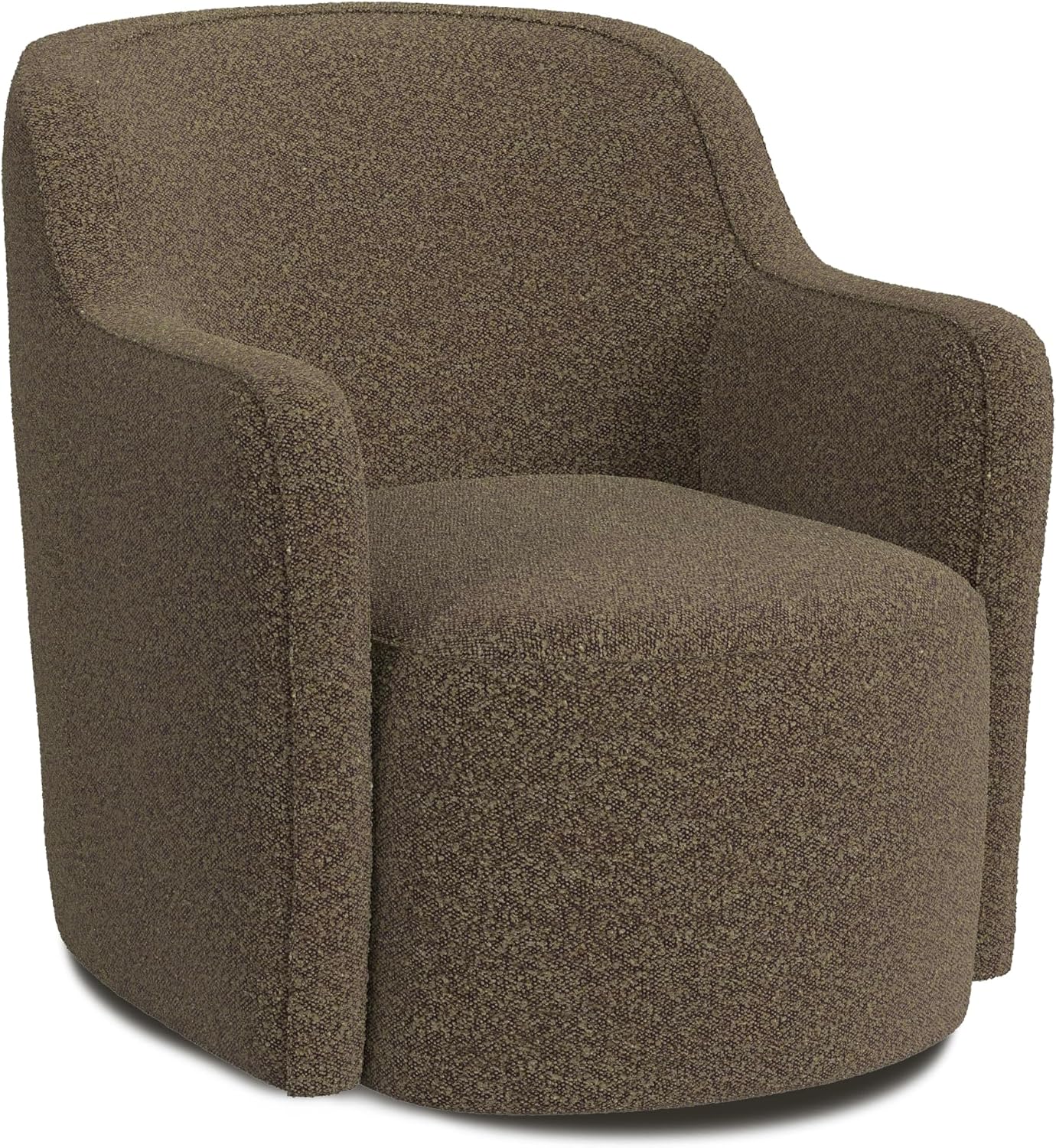 Brown Boucle 360 Degree Swivel Barrel Accent Chair