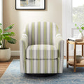 Green Striped Upholstered Swivel Barrel Chair