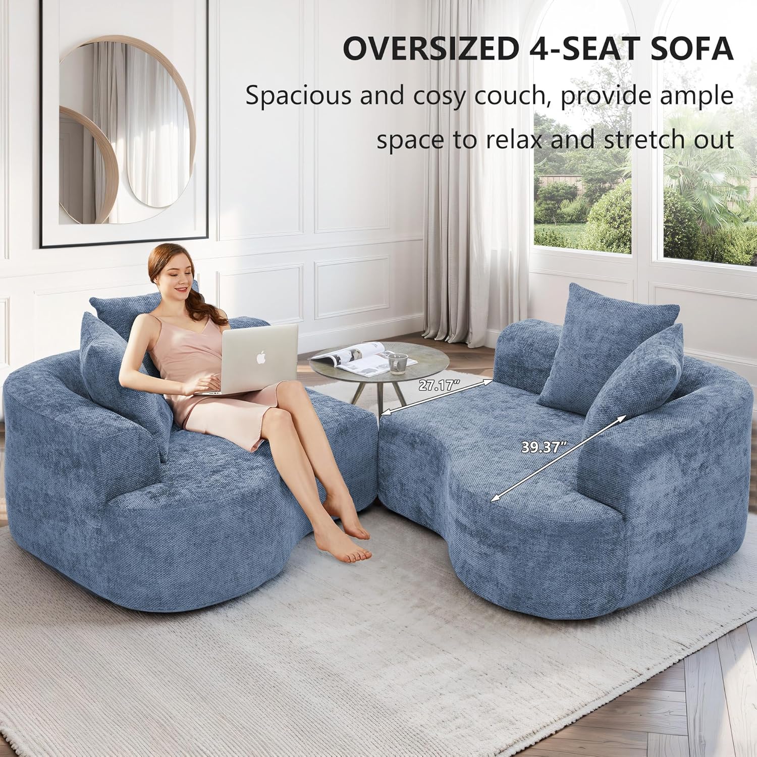 Chenille Half Moon Curved Modular Cloud Sofa
