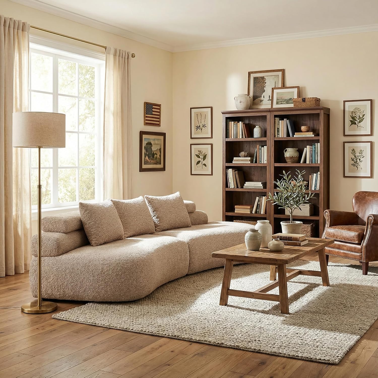 Almond Beige Boneless Curved Modular Sectional Sofa
