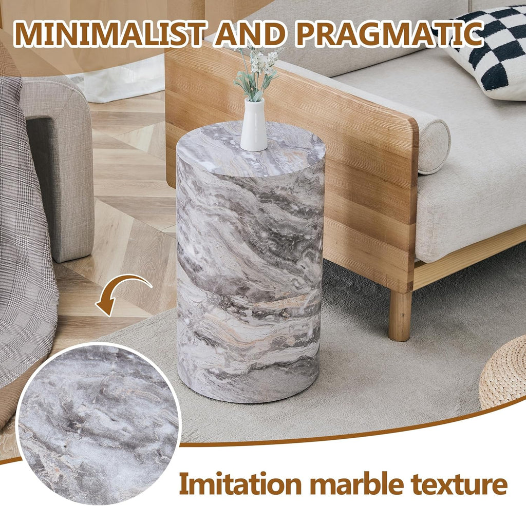 Grey Faux Marble Drum Fully Assembled Round Side Table
