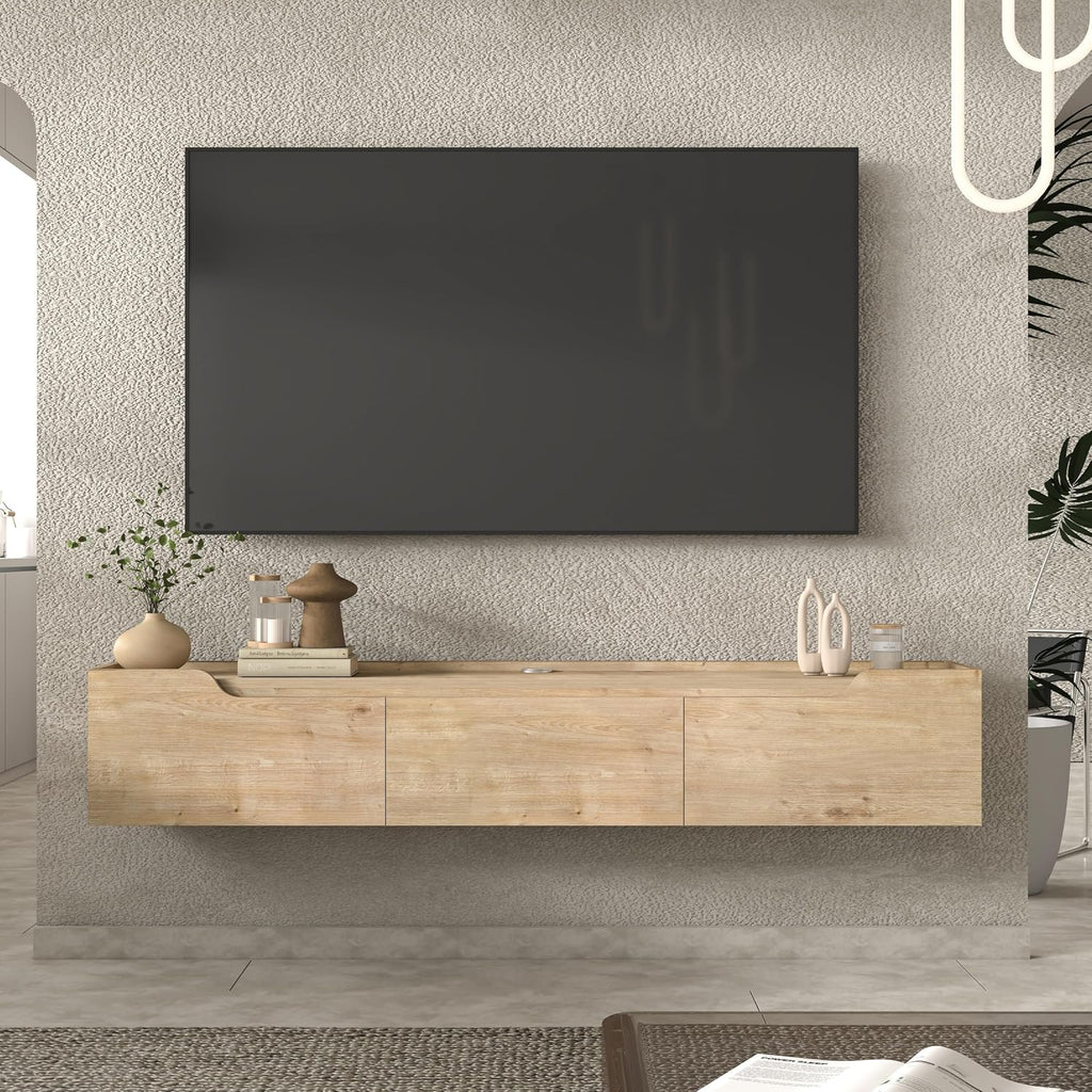 Oak Cable Management Wall Floating Storage TV Stand
