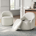 Beige Chenille Storage 2 Pack Swivel Barrel Chairs