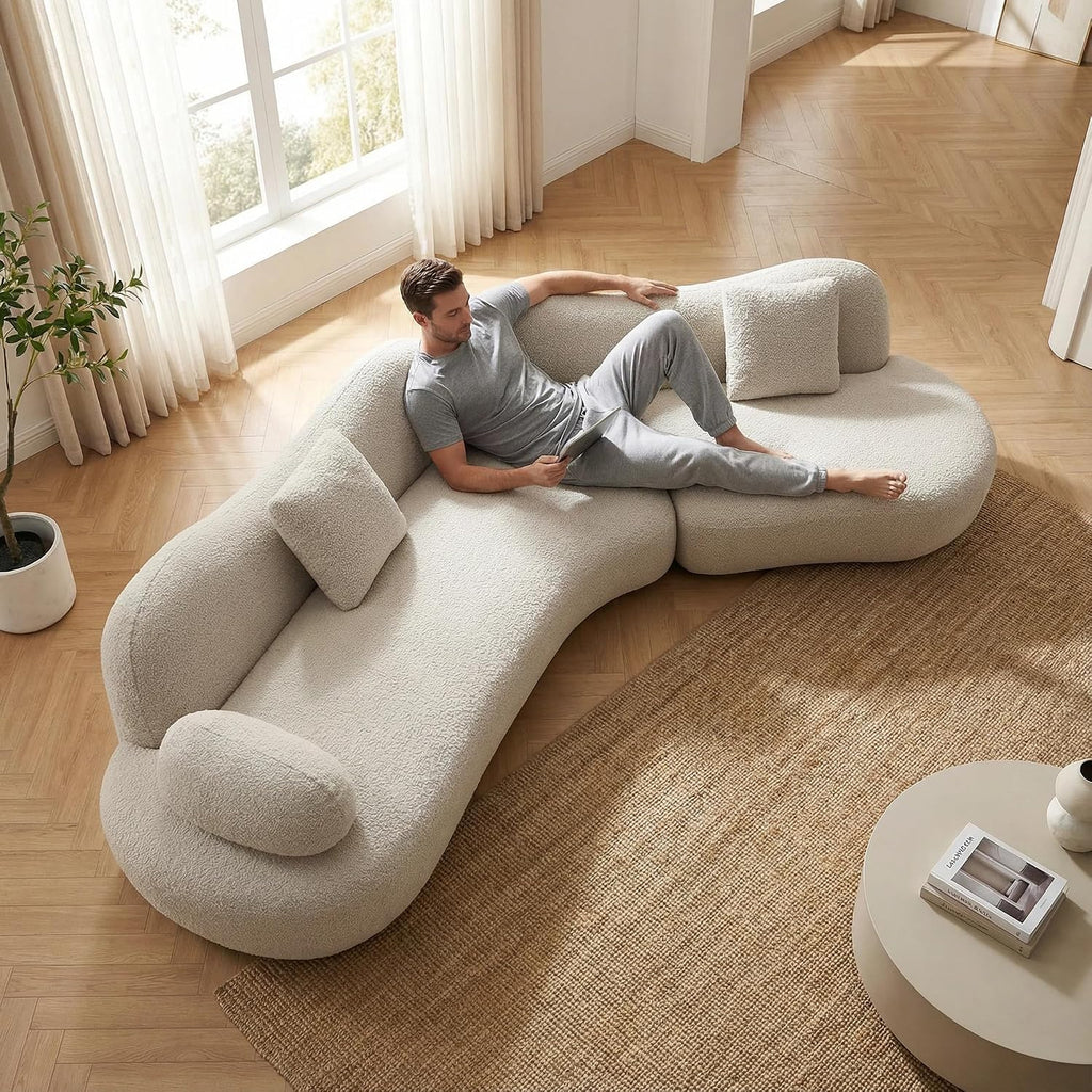 Beige Bouclé 5-Seater Curved Modular Cloud Sofa
