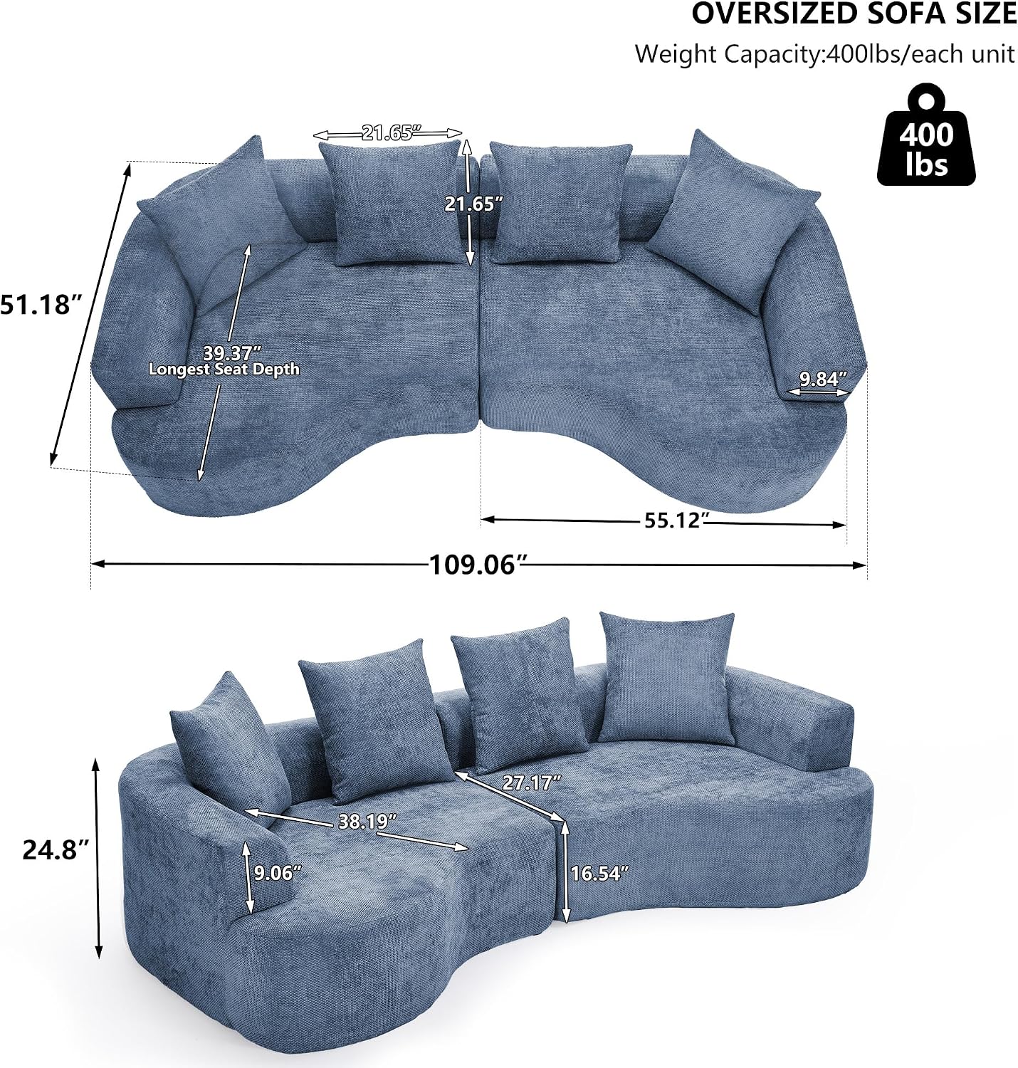 Chenille Half Moon Curved Modular Cloud Sofa