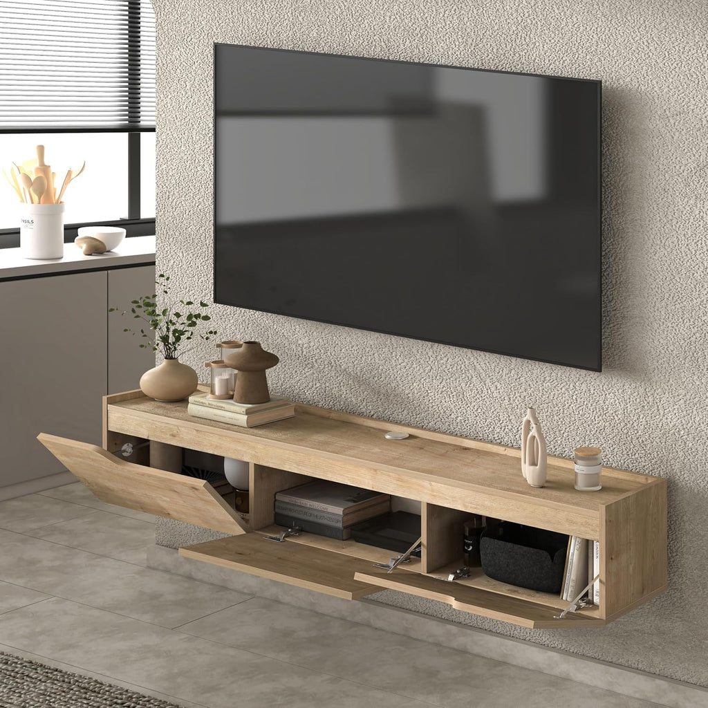 Oak Cable Management Wall Floating Storage TV Stand