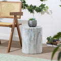 Gray Gold Faux Marble Round Cylinder Accent Table